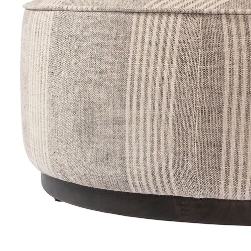 Janessa Large Round Ottoman, Manchester Flint Linen Stripe 8 Janessa Large Round Ottoman, Manchester Flint Linen Stripe