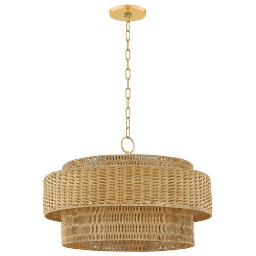 Orla Wicker Pendant, Natural/Aged Brass 1 Orla Wicker Pendant, Natural/Aged Brass