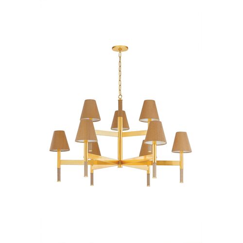 Azrin Chandelier, Aged Brass/Natural Grasscloth 1 Azrin Chandelier, Aged Brass/Natural Grasscloth