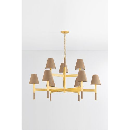 Azrin Chandelier, Aged Brass/Natural Grasscloth 3 Azrin Chandelier, Aged Brass/Natural Grasscloth