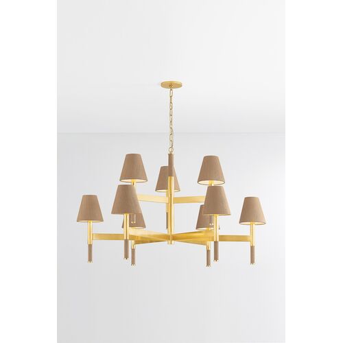 Azrin Chandelier, Aged Brass/Natural Grasscloth 4 Azrin Chandelier, Aged Brass/Natural Grasscloth