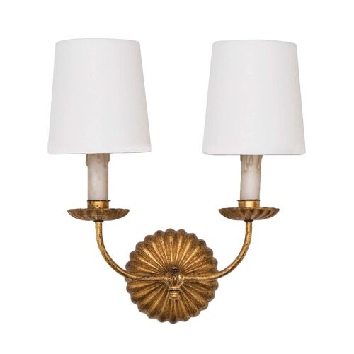 Clove Double Sconce, Antiqued Gold Leaf 1 Clove Double Sconce, Antiqued Gold Leaf