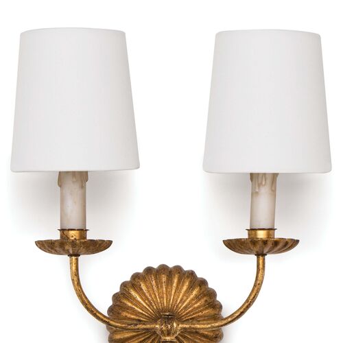 Clove Double Sconce, Antiqued Gold Leaf 2 Clove Double Sconce, Antiqued Gold Leaf