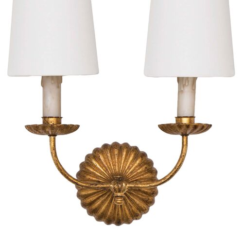 Clove Double Sconce, Antiqued Gold Leaf 4 Clove Double Sconce, Antiqued Gold Leaf