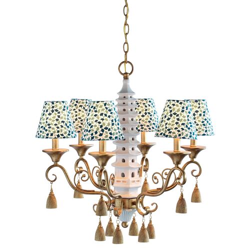 Pagoda 6-Light Chandelier, Gold/White 2 Pagoda 6-Light Chandelier, Gold/White