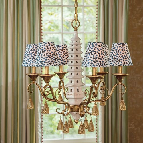 Pagoda 6-Light Chandelier, Gold/White 4 Pagoda 6-Light Chandelier, Gold/White