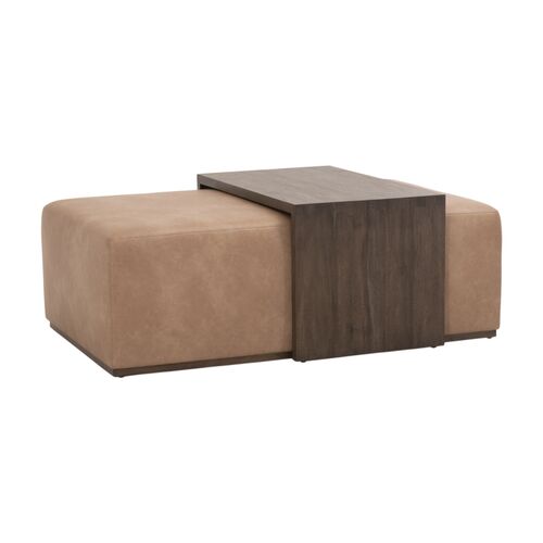 Remy 2-Pc Upholstered Coffee Table, Tan Leather 1 Remy 2-Pc Upholstered Coffee Table, Tan Leather