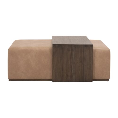 Remy 2-Pc Upholstered Coffee Table, Tan Leather 2 Remy 2-Pc Upholstered Coffee Table, Tan Leather