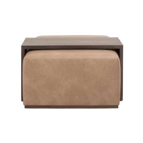 Remy 2-Pc Upholstered Coffee Table, Tan Leather 3 Remy 2-Pc Upholstered Coffee Table, Tan Leather