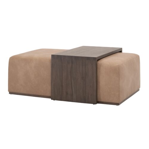 Remy 2-Pc Upholstered Coffee Table, Tan Leather 4 Remy 2-Pc Upholstered Coffee Table, Tan Leather