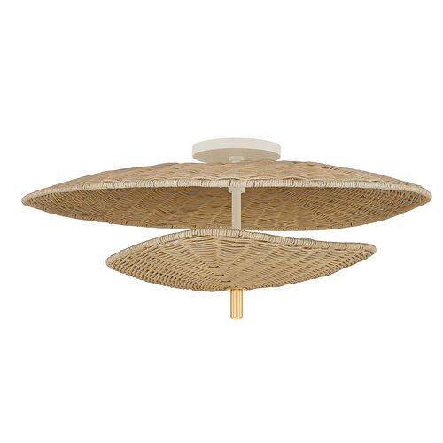 Marigold Wicker Semi Flush, Natural/Aged Brass 1 Marigold Wicker Semi Flush, Natural/Aged Brass