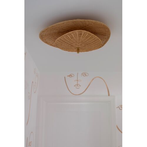 Marigold Wicker Semi Flush, Natural/Aged Brass 10 Marigold Wicker Semi Flush, Natural/Aged Brass