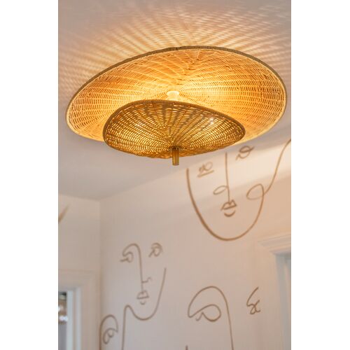 Marigold Wicker Semi Flush, Natural/Aged Brass 2 Marigold Wicker Semi Flush, Natural/Aged Brass