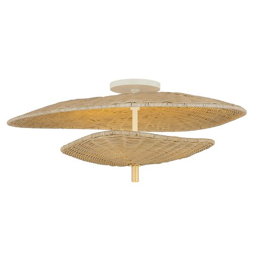 Marigold Wicker Semi Flush, Natural/Aged Brass 3 Marigold Wicker Semi Flush, Natural/Aged Brass