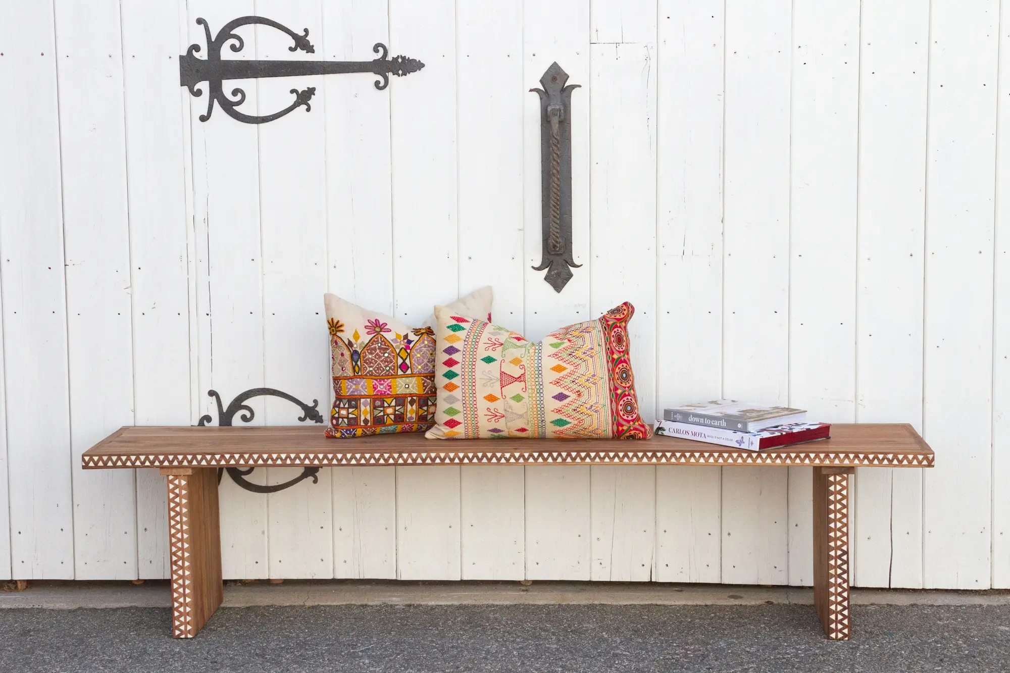 Teak Long Mother of Pearl Bench 2 Teak Long Mother of Pearl Bench