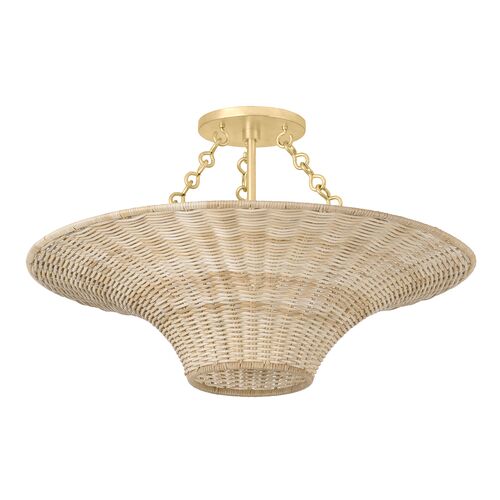 Ketan Wicker Semi Flush, Natural/Vintage Gold Leaf 1 Ketan Wicker Semi Flush, Natural/Vintage Gold Leaf