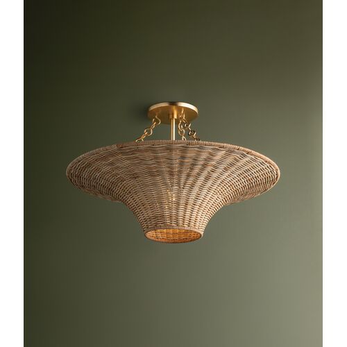 Ketan Wicker Semi Flush, Natural/Vintage Gold Leaf 2 Ketan Wicker Semi Flush, Natural/Vintage Gold Leaf