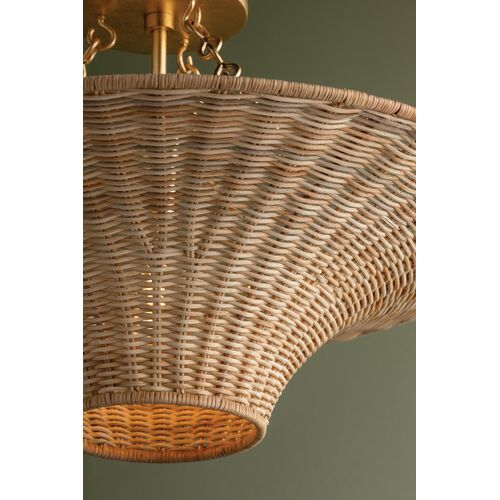 Ketan Wicker Semi Flush, Natural/Vintage Gold Leaf 3 Ketan Wicker Semi Flush, Natural/Vintage Gold Leaf