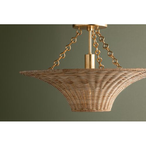 Ketan Wicker Semi Flush, Natural/Vintage Gold Leaf 5 Ketan Wicker Semi Flush, Natural/Vintage Gold Leaf