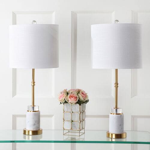 S/2 Serena Marble Table Lamps, White/Gold 2 S/2 Serena Marble Table Lamps, White/Gold