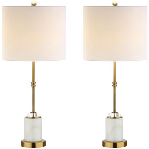 S/2 Serena Marble Table Lamps, White/Gold 3 S/2 Serena Marble Table Lamps, White/Gold