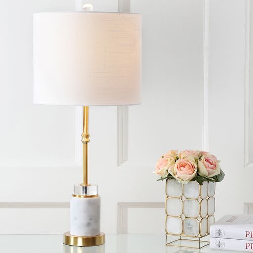 S/2 Serena Marble Table Lamps, White/Gold 5 S/2 Serena Marble Table Lamps, White/Gold