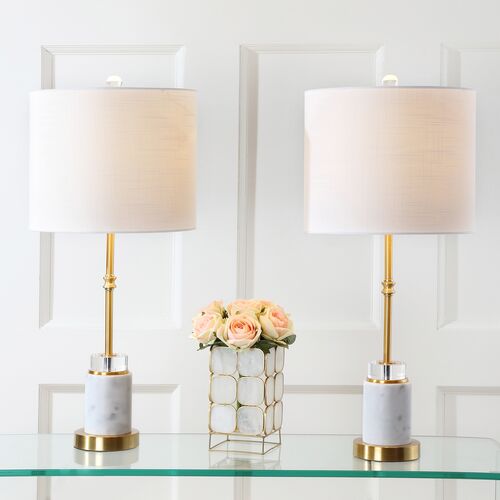 S/2 Serena Marble Table Lamps, White/Gold 6 S/2 Serena Marble Table Lamps, White/Gold