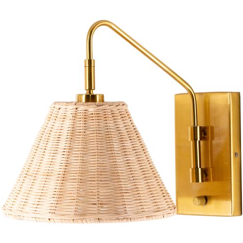 Casper Rattan Wall Sconce, Natural/Gold 1 Casper Rattan Wall Sconce, Natural/Gold