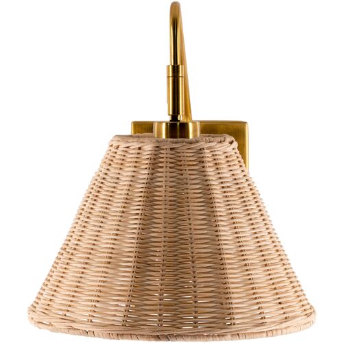 Casper Rattan Wall Sconce, Natural/Gold 2 Casper Rattan Wall Sconce, Natural/Gold