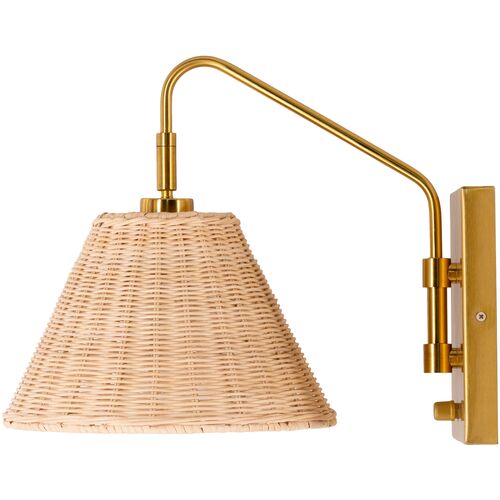 Casper Rattan Wall Sconce, Natural/Gold 4 Casper Rattan Wall Sconce, Natural/Gold