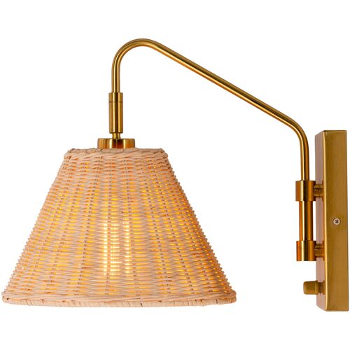 Casper Rattan Wall Sconce, Natural/Gold 5 Casper Rattan Wall Sconce, Natural/Gold