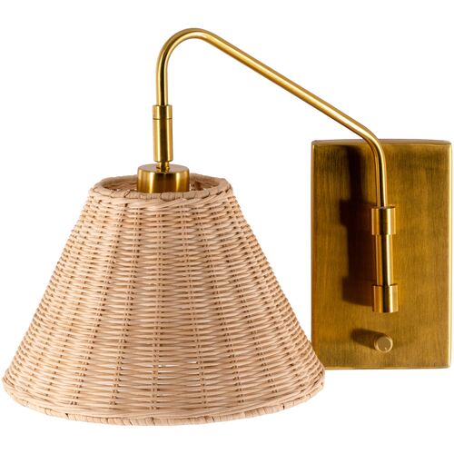 Casper Rattan Wall Sconce, Natural/Gold 6 Casper Rattan Wall Sconce, Natural/Gold
