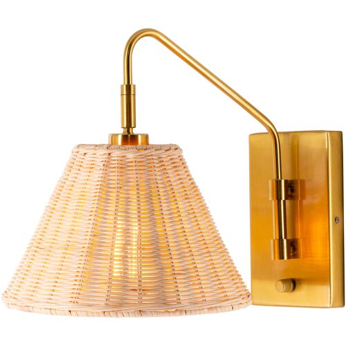 Casper Rattan Wall Sconce, Natural/Gold 7 Casper Rattan Wall Sconce, Natural/Gold