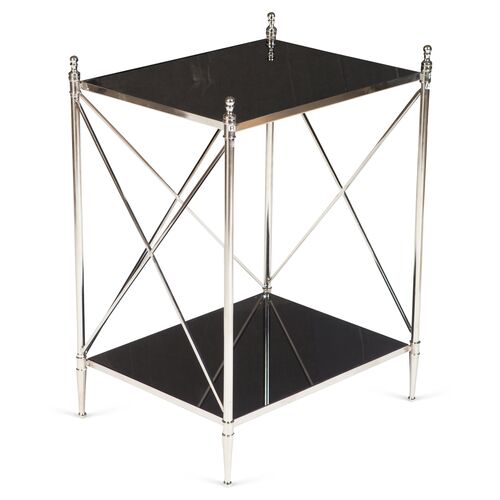 Powell Side Table, Nickel/Black Glass 1 Powell Side Table, Nickel/Black Glass