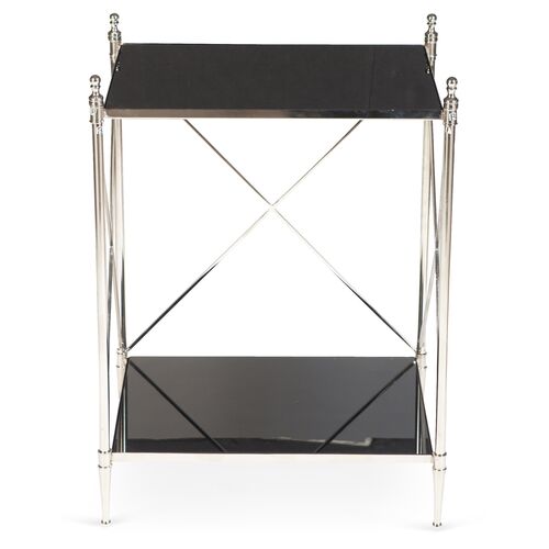 Powell Side Table, Nickel/Black Glass 3 Powell Side Table, Nickel/Black Glass