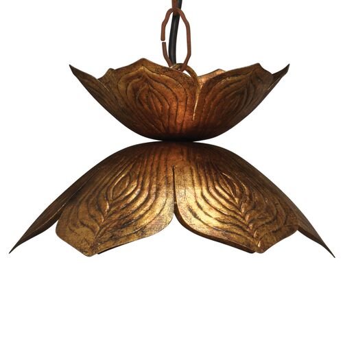 Small Flowering Lotus Pendant, Antique Gold 2 Small Flowering Lotus Pendant, Antique Gold