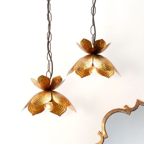 Small Flowering Lotus Pendant, Antique Gold 6 Small Flowering Lotus Pendant, Antique Gold
