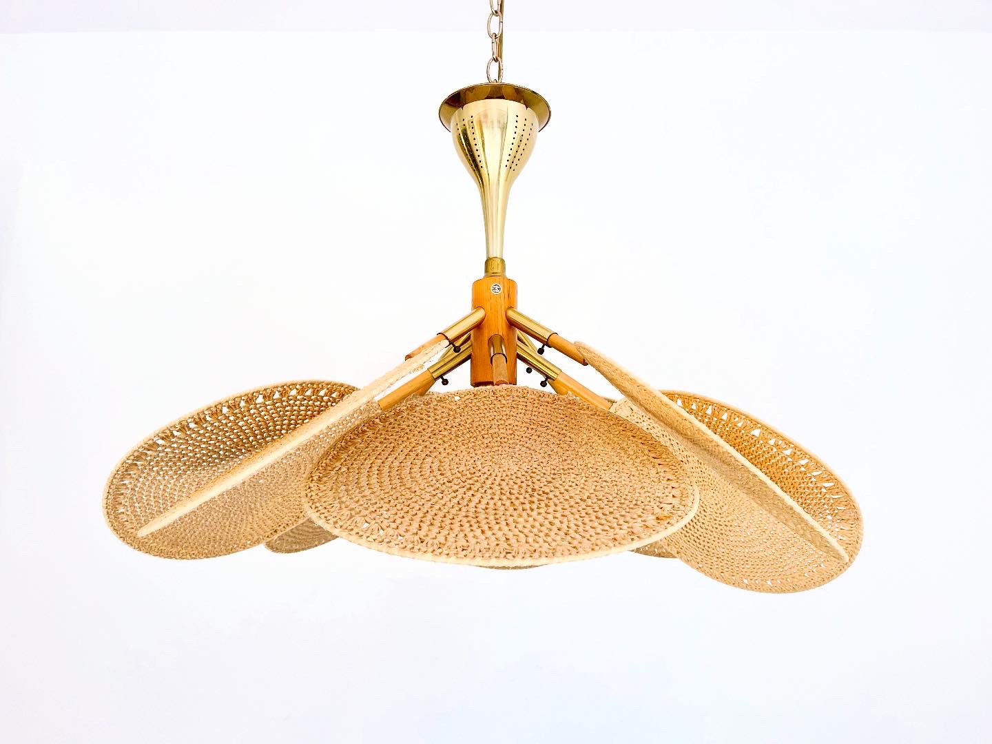 Italian Wicker Palm Chandelier, C1960 1 Italian Wicker Palm Chandelier, C1960