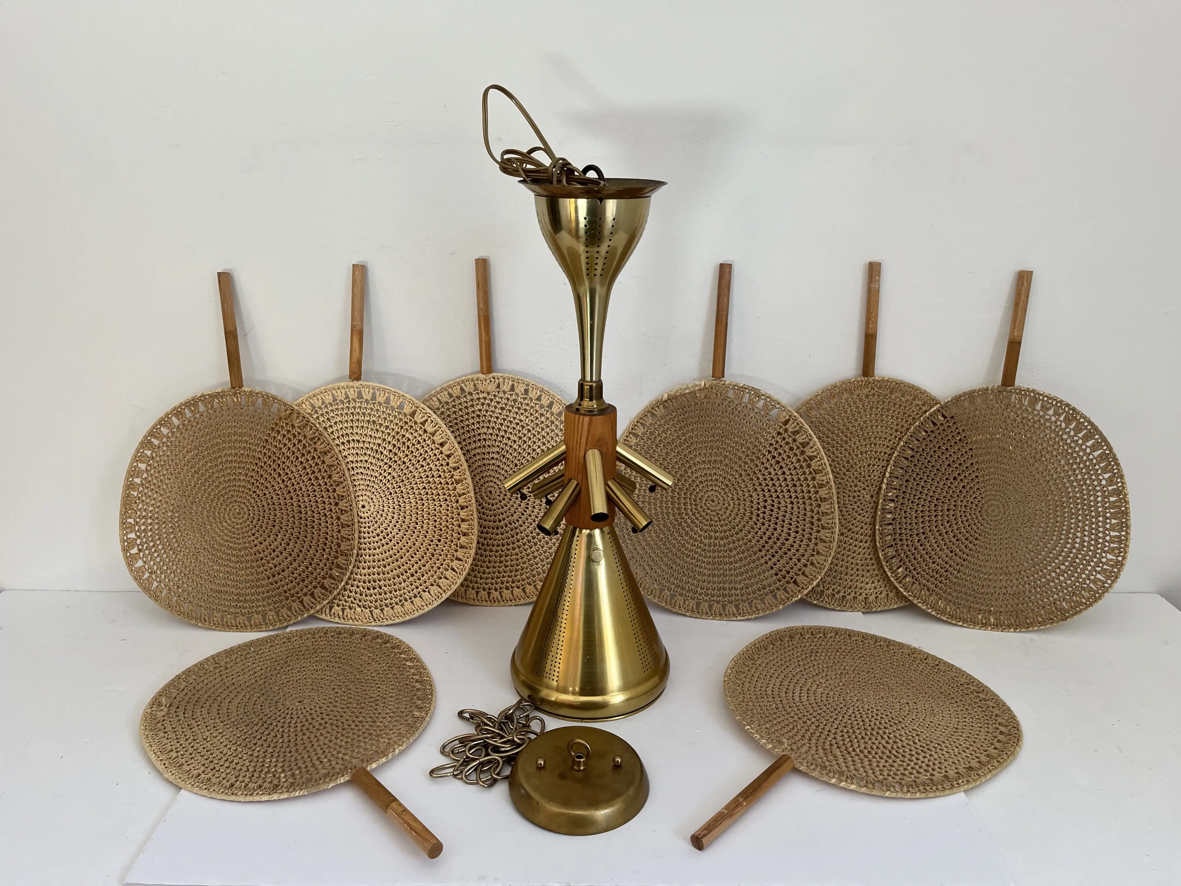 Italian Wicker Palm Chandelier, C1960 2 Italian Wicker Palm Chandelier, C1960