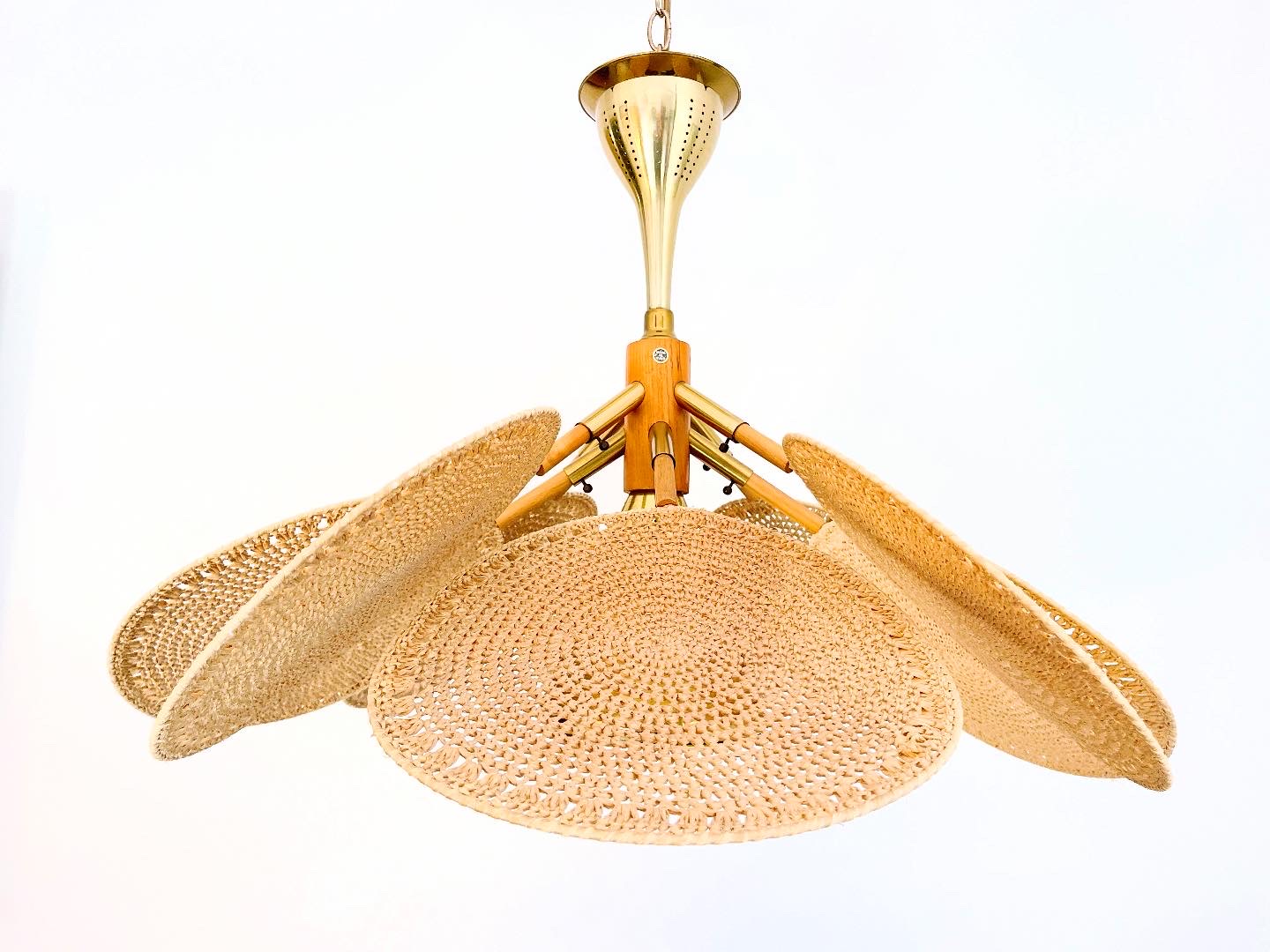 Italian Wicker Palm Chandelier, C1960 9 Italian Wicker Palm Chandelier, C1960