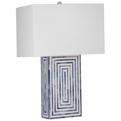 Cypress Bone Inlay Table Lamp, Blue/White 1 Cypress Bone Inlay Table Lamp, Blue/White