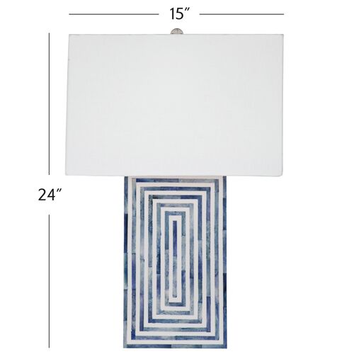 Cypress Bone Inlay Table Lamp, Blue/White 5 Cypress Bone Inlay Table Lamp, Blue/White
