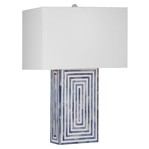 Cypress Bone Inlay Table Lamp, Blue/White 6 Cypress Bone Inlay Table Lamp, Blue/White
