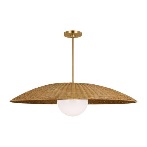 Mari Casual 1-Light Dimmable Pendant, Burnished Brass Gold/Rattan 1 Mari Casual 1-Light Dimmable Pendant, Burnished Brass Gold/Rattan