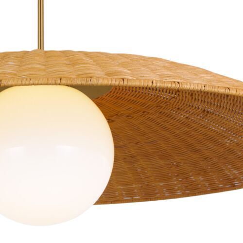 Mari Casual 1-Light Dimmable Pendant, Burnished Brass Gold/Rattan 3 Mari Casual 1-Light Dimmable Pendant, Burnished Brass Gold/Rattan