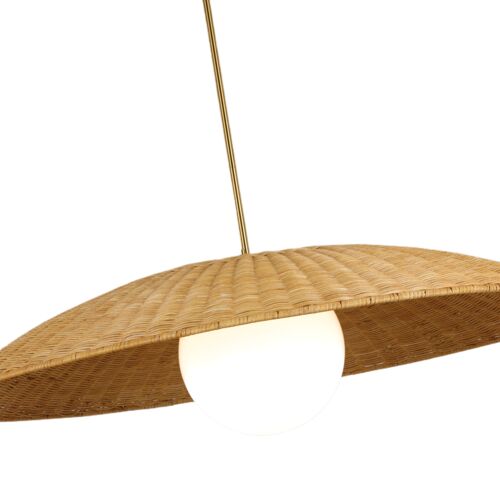 Mari Casual 1-Light Dimmable Pendant, Burnished Brass Gold/Rattan 4 Mari Casual 1-Light Dimmable Pendant, Burnished Brass Gold/Rattan