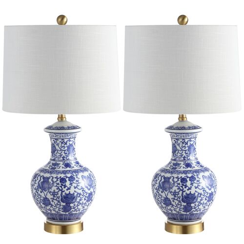 S/2 Cormac Chinoiserie Table Lamps, Blue/White 1 S/2 Cormac Chinoiserie Table Lamps, Blue/White