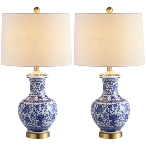 S/2 Cormac Chinoiserie Table Lamps, Blue/White 3 S/2 Cormac Chinoiserie Table Lamps, Blue/White
