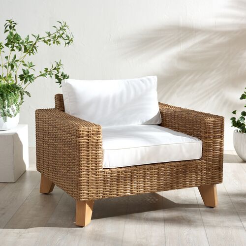 Aelwyn Outdoor Wicker Chair, Natural/White 3 Aelwyn Outdoor Wicker Chair, Natural/White