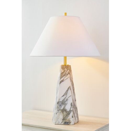 Edie 30" Marble Table Lamp, Gray/Aged Brass 4 Edie 30" Marble Table Lamp, Gray/Aged Brass